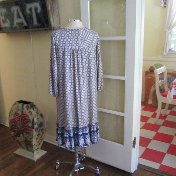 Boho Navy Print Full Dress Large XL Cute and Comfortable - Picture 3 of 5